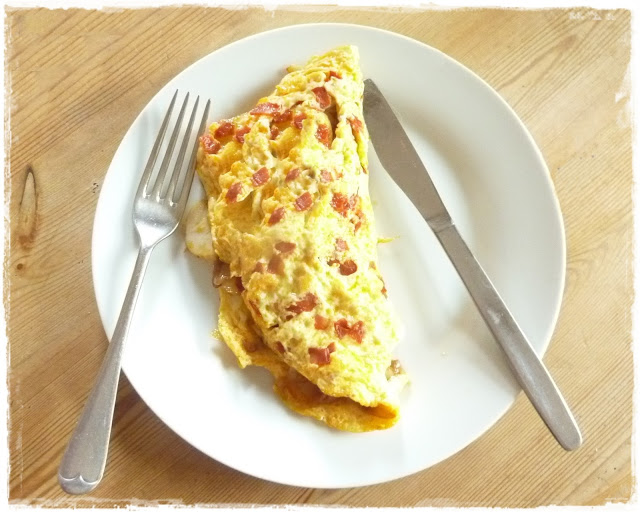 potato, caramelised onion, chipotle and cheddar omelette flecked with crisp chorizo