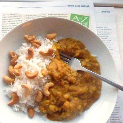 dal, rice and cashew nuts